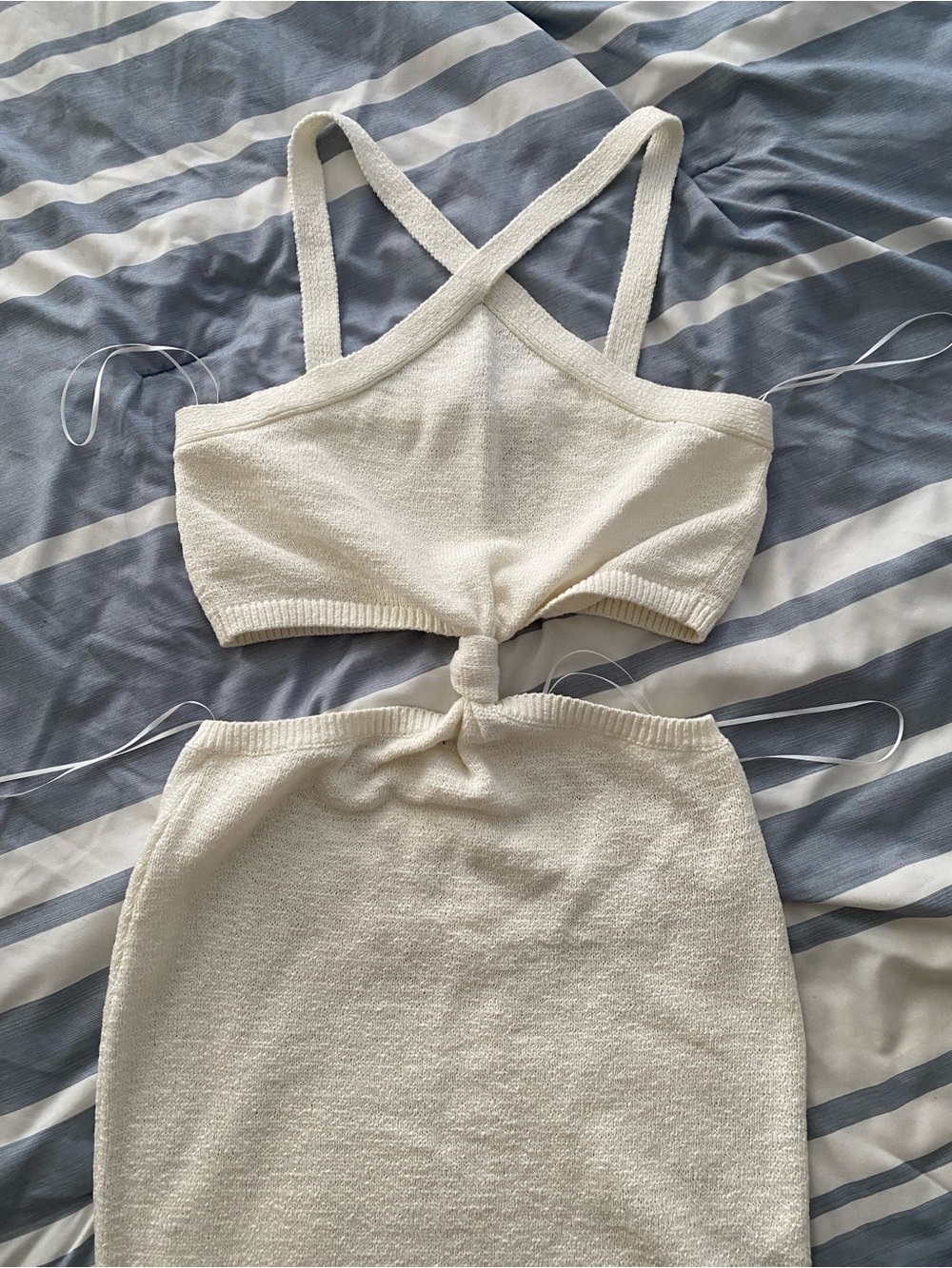 Cream Halter Cutout Knot Front Midi Sweater Dress